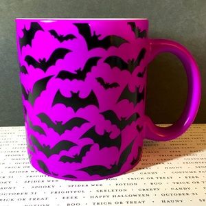 Halloween Neon Purple Black Bats Ceramic Mug 18 oz